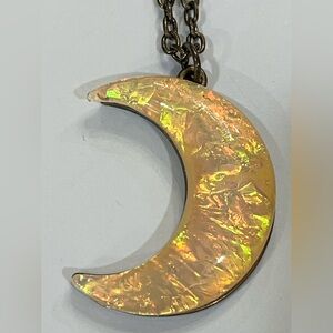 Iridescent Crescent Moon Pendant Necklace